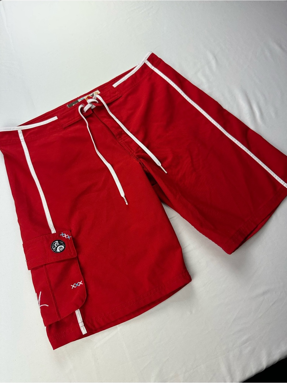 Vintage Roxy Y2K Boardshorts Red Swim Ocean Beach Cargo Surf Trunks Coastal 9